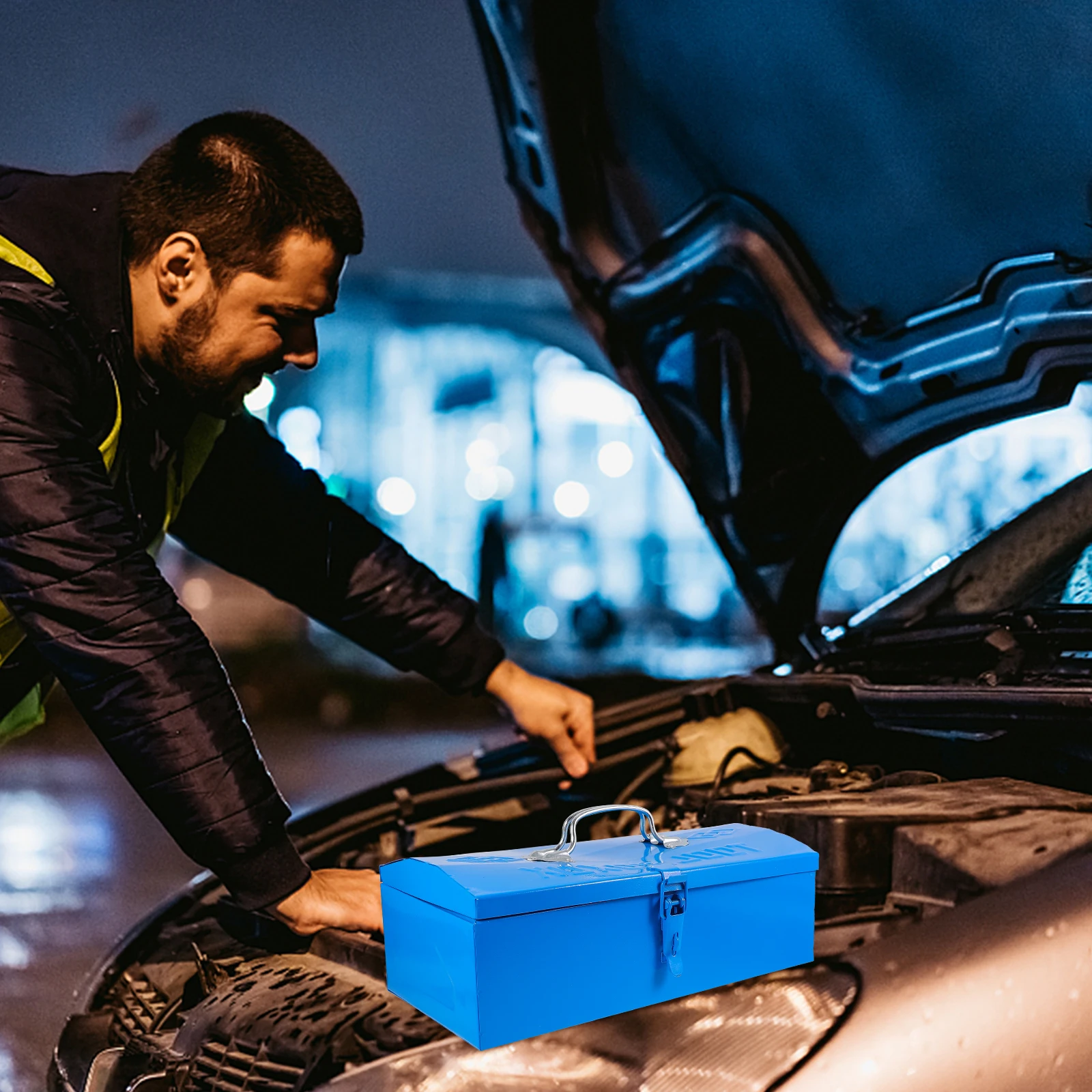 Portable 1 Layer Blue Iron Tool Box Storage Container Heavy Duty Mechanics Tools ganizer Car Garage Metal Toolbox