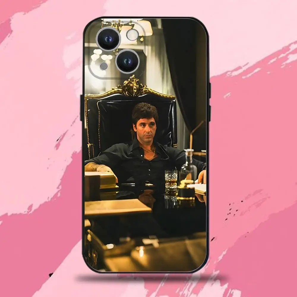 حافظة هاتف S-Scarfaces Tony M-Montana لهاتف iPhone 16,15,14,13,12,11 Plus,Pro Max,XS,X,XR,SE,Mini,8,7,غطاء أسود من السيليكون الناعم