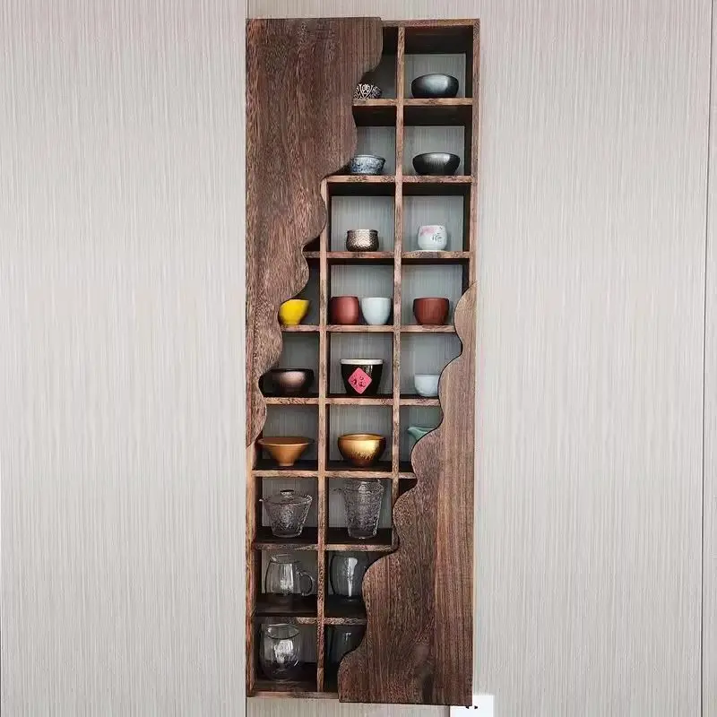 

Customizable New Chinese Wall-mounted Teacup Rack Duobao Pavilion Lattice Rack Living Room Wall Storage Rack