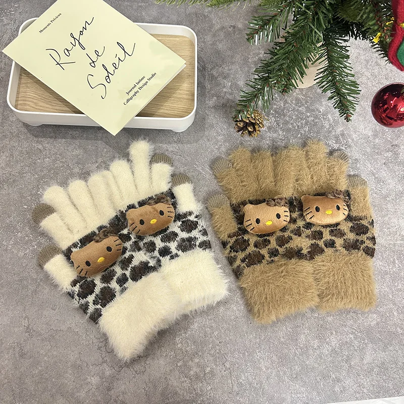 

The New Cartoon Leopard Pattern Cat Gloves Keep Warm in Autumn and Winter Touch Screen Gloves Thickened Cold-proof Gloves