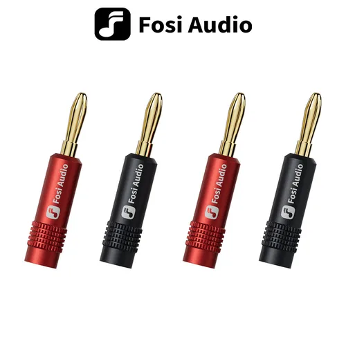 Fosi Audio Conectores tipo banana 2 pares/4 piezas, conectores jack de doble tornillo chapados en oro de 24 quilates en negro y rojo para amplificador, altavoces, receptor