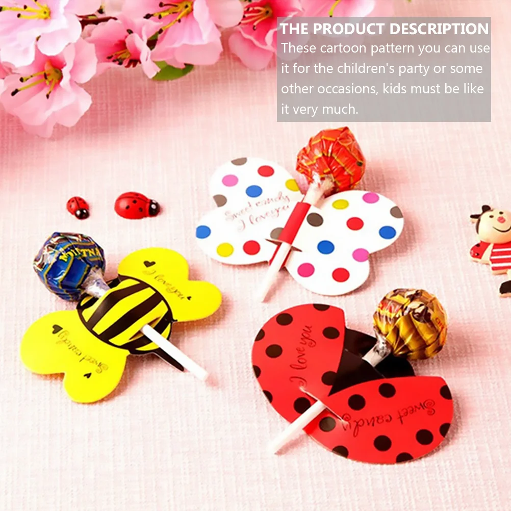 

150Pcs DIY Cartoon Lollipop Paper Cards Food Safe Candy Packaging Decorative Cards for Party Festival Lollipop Card