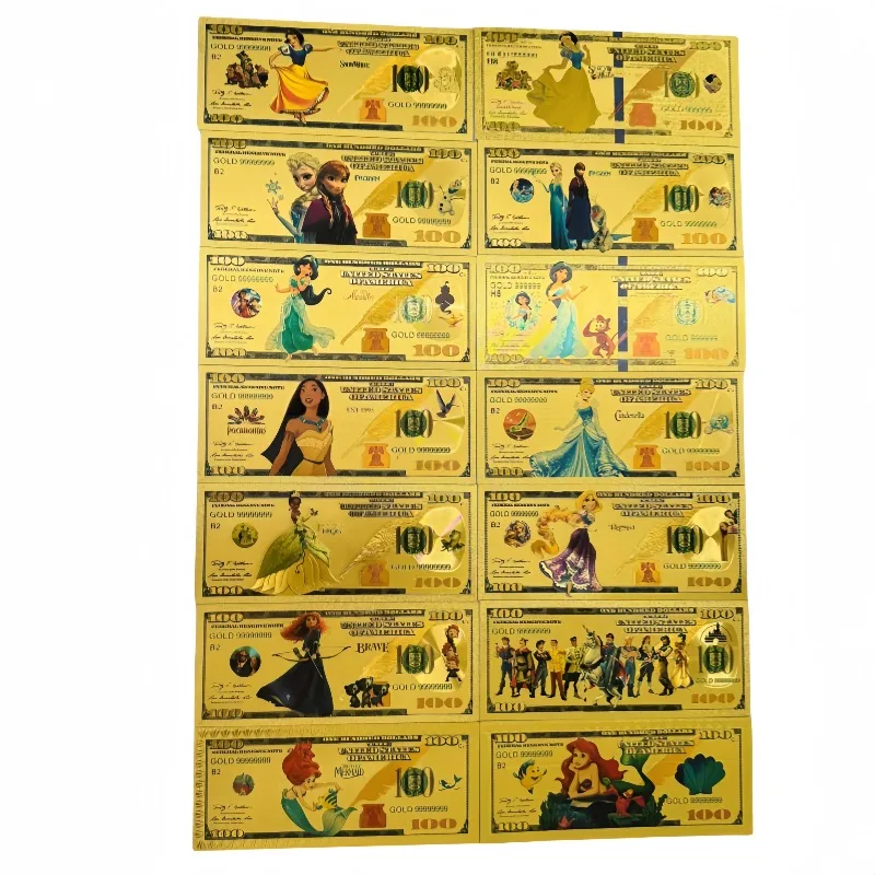 

Miniso 14 Types Hot Sale Disney Banknote Anime Gold Banknote in 24k Gold Plated For Collection