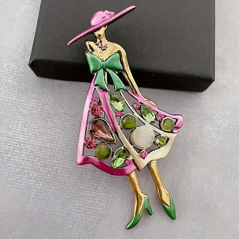 1pc Fashion Womens Unisex Crystal Dress Enamel Enamel Hat Beautiful Girl Brooch Party Office Brooch Gifts