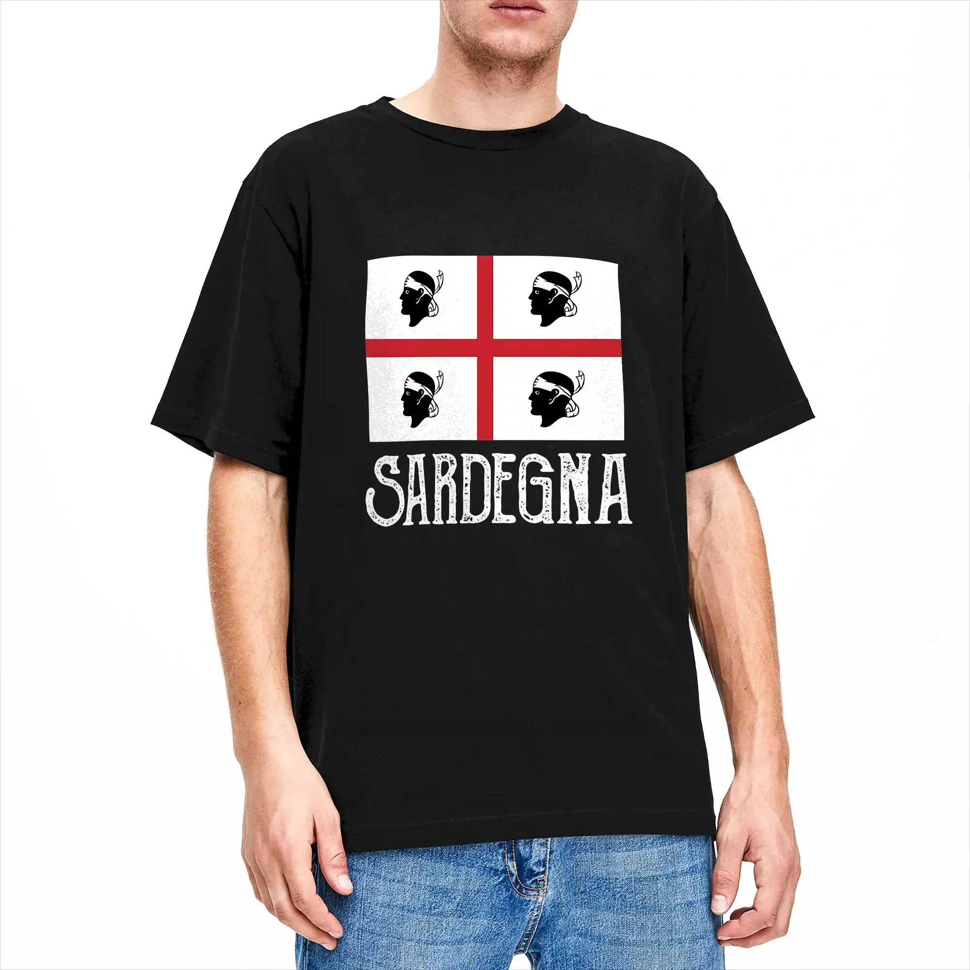 Camiseta masculina e feminina Sardenha     Camisetas Vintage 100% Algodão Manga Curta Love Sardegna Flag Sardo Pride Plus Size