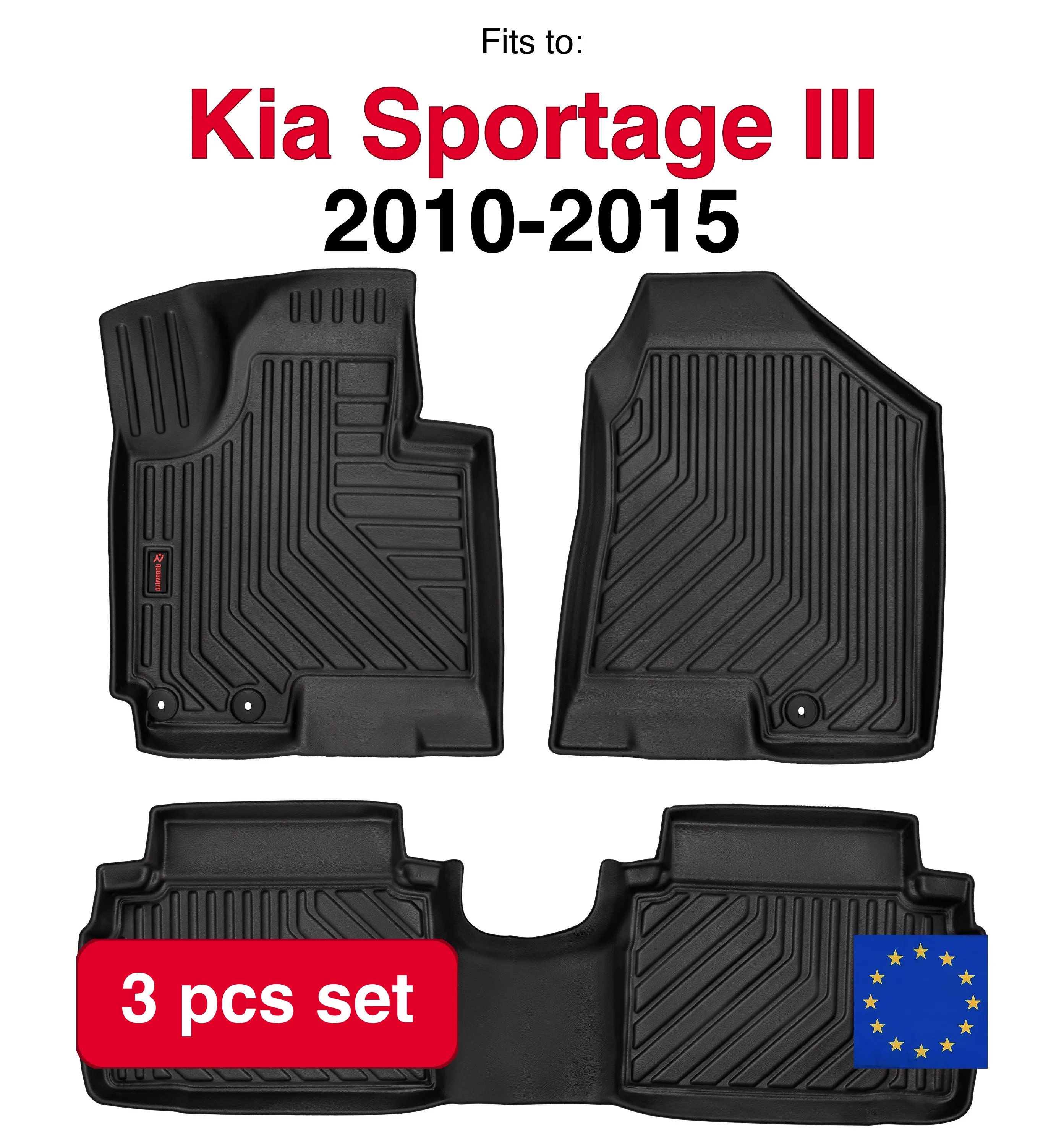 Image of 3D-Gummi-Autoteppiche für Kia Sportage III SUV (2010–2015) – schwarze Passform (3 Stück)
