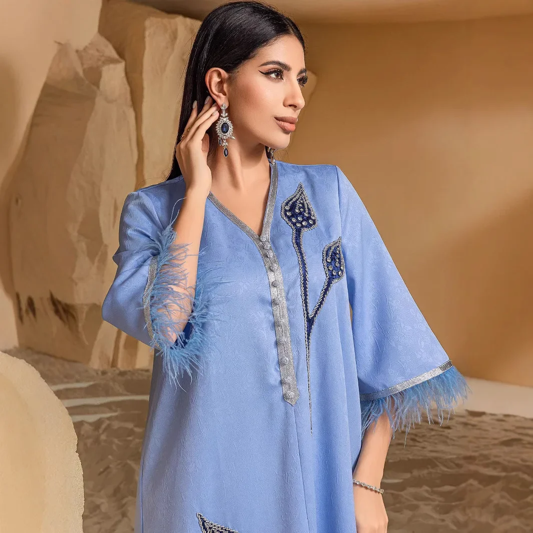 

Мусульманское платье Рамадана Абая с бриллиантами и вышивкой для женщин, Дубай, Турция, кафтан Kebaya, марокканский женский халат, Ид Джалабия