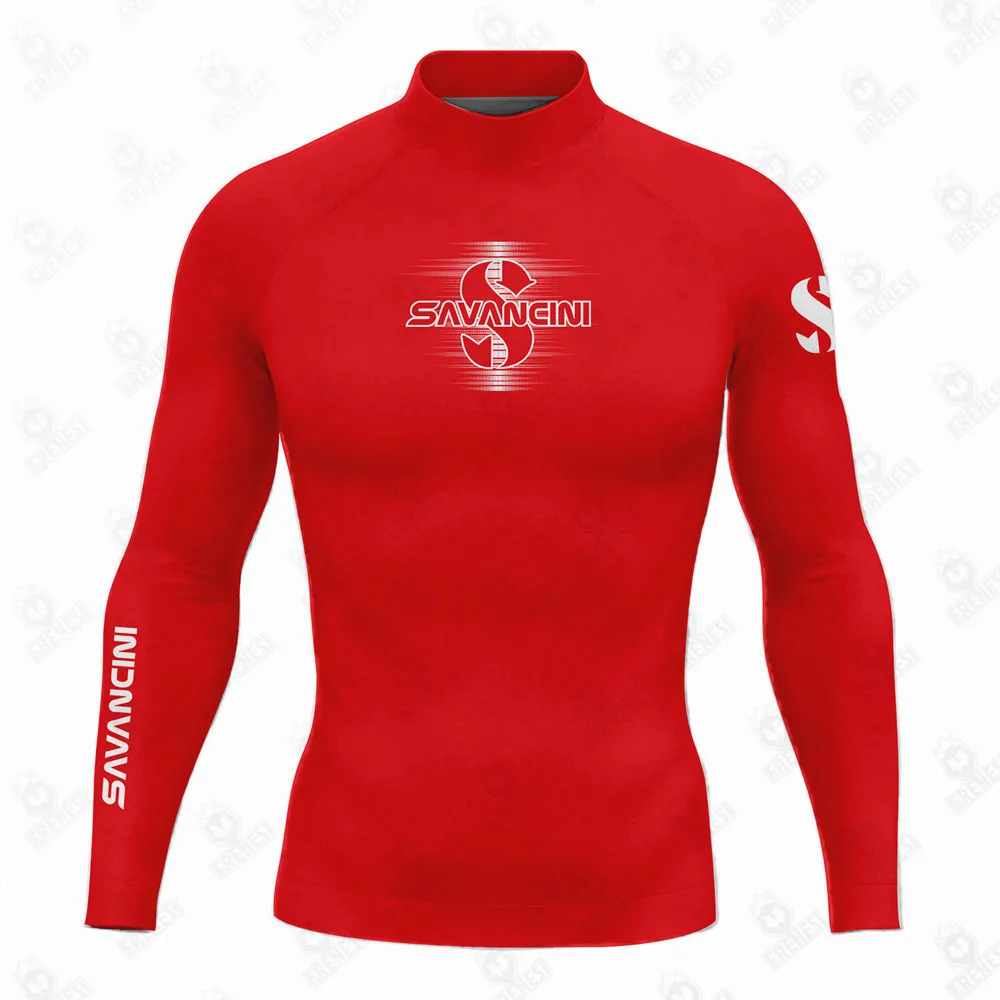 New Color Savancini Men's Long Sleeve Pro Surfing Shirt Sun Screen Surf Sweat Rashguard UV Protection Swimwear Printed Clothing