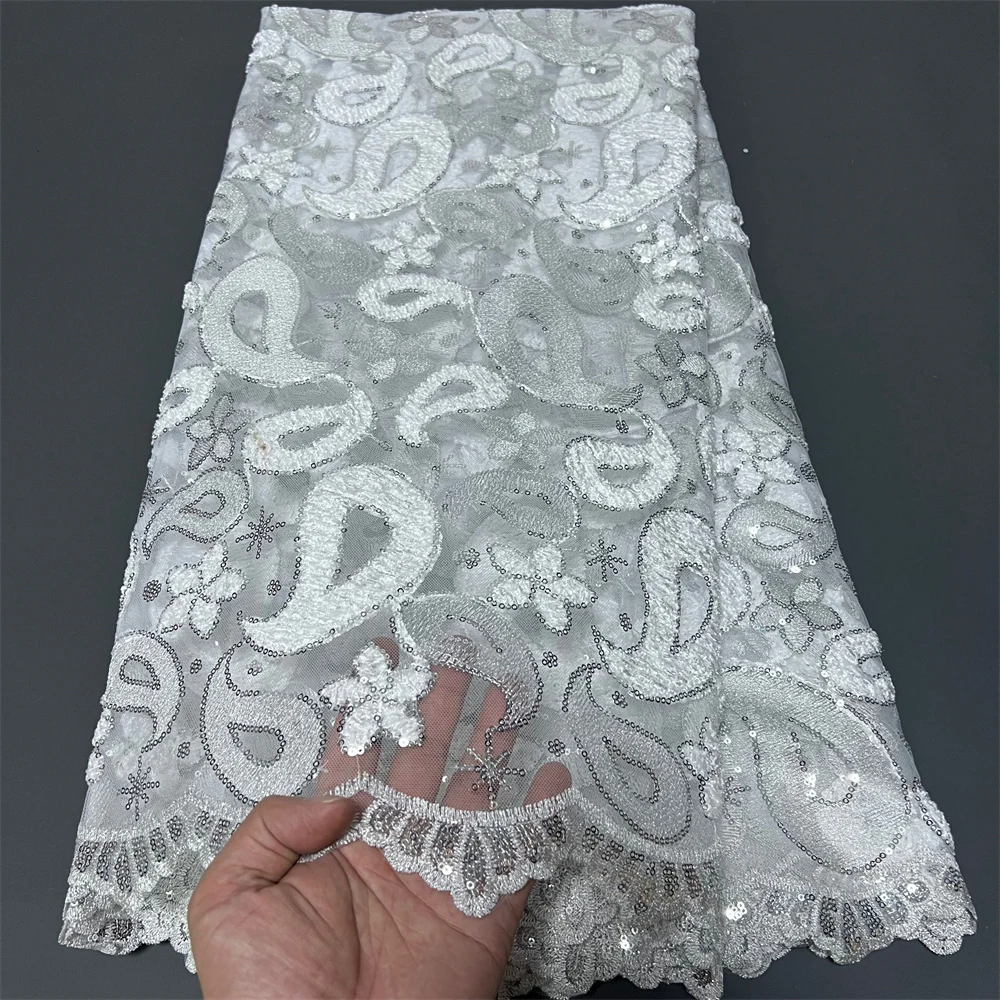 

2025 африканская нигерийская высококачественная кружевная ткань с вышивкой, хлопок, тюль, блестки, гипюр для свадебных платьев ZJ048/106 5 ярдов