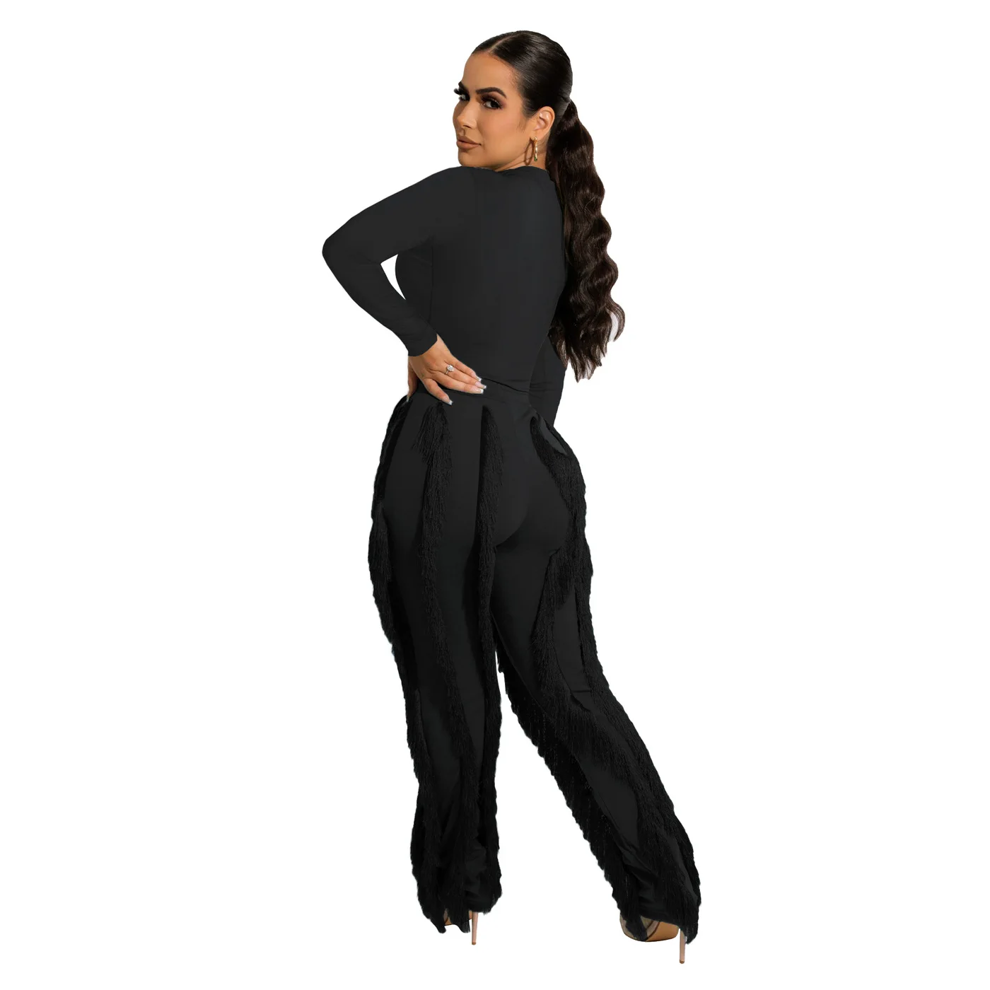 

Elegant Fashion Women Fringed Pants 2024 Sexy Elegant High Waist Streetwear Trousers Clubwear Fringe Tassel Pants