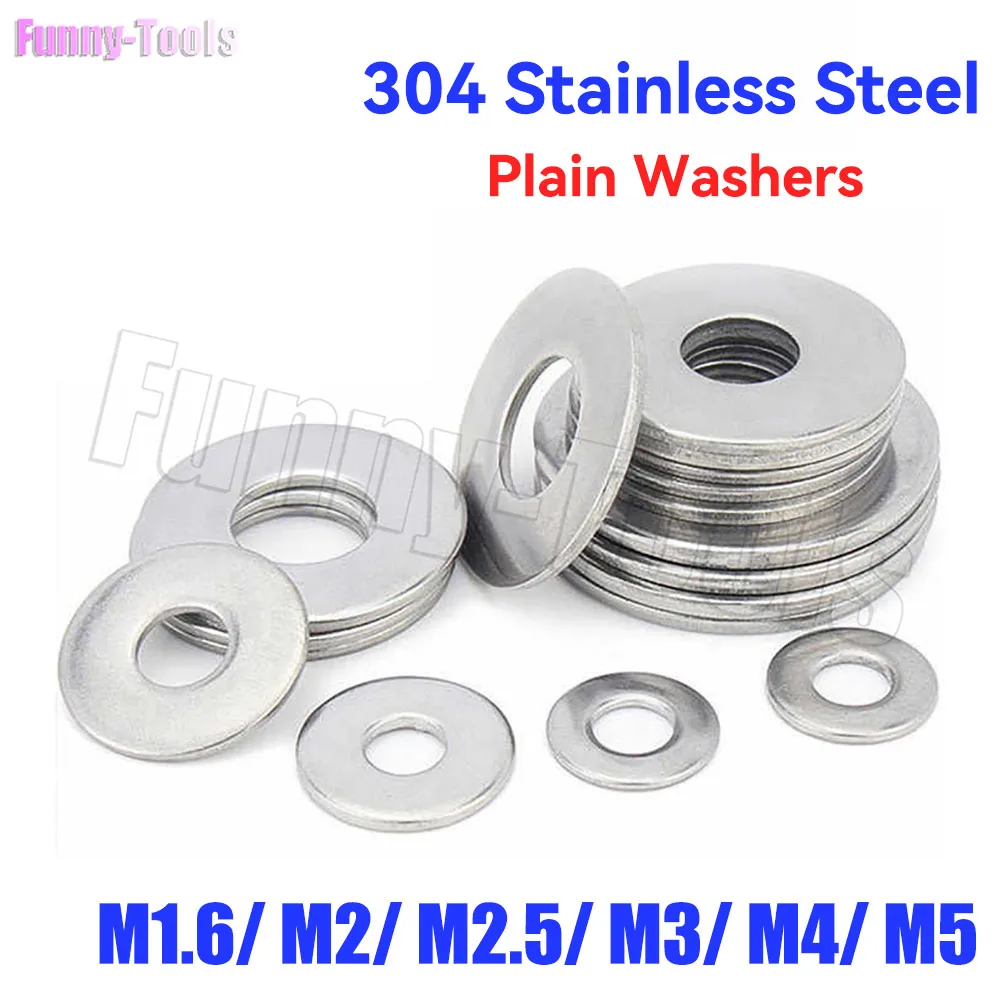 

M1.6/ M2/ M2.5/ M3/ M4/ M5 Flat Washer 304 Stainless Steel Metal Gasket Meson Plain Washers Bolt Flat Gasket Din9021