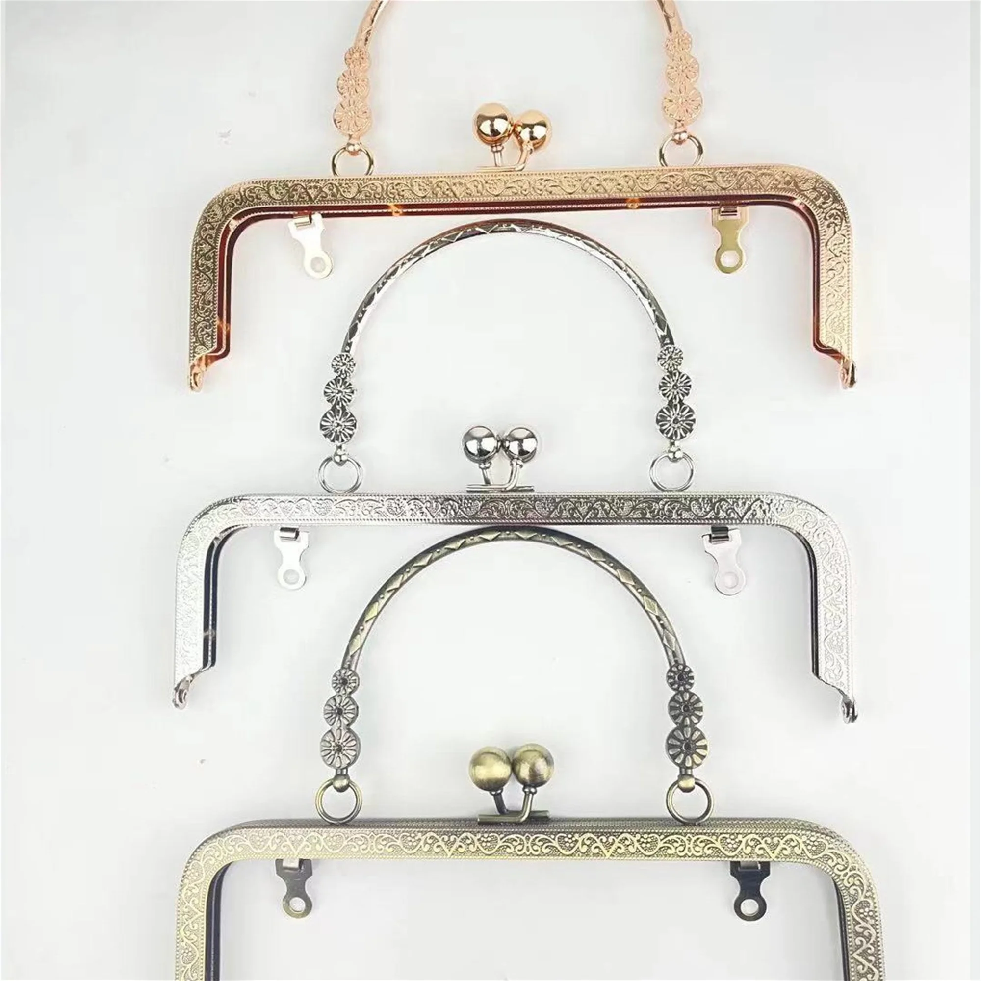 10 Pcs 20cm Screw Three Flower Metal Purse Frame Bronze Handle for Clutch Bag Coin Light Gold Kiss Clasp Lock Silver Hardware