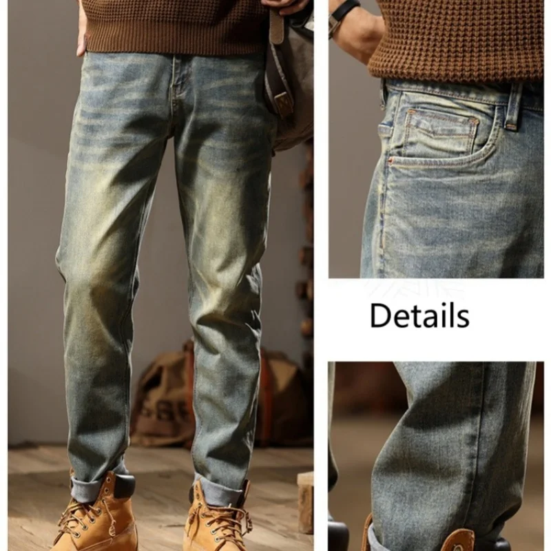 Pantalones vaqueros de talla grande para hombre, Vaqueros bombachos elásticos, ajustados, largos, Extra largos, 42, 44, 46