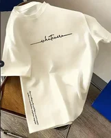 T-shirt décontracté en coton ample pour le printemps et l'été, haut à manches courtes à col rond avec imprimé lettres simple pour hommes et femmes 1