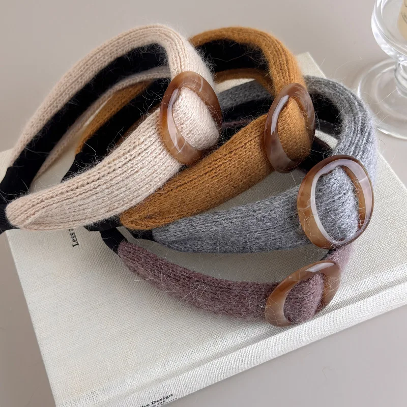 عصابات رأس دائرية من الأكريليك باللون البيج والبني، عصابة رأس مبطنة واسعة، إكسسوارات شعر عصرية للنساء والفتيات يوميًا #6