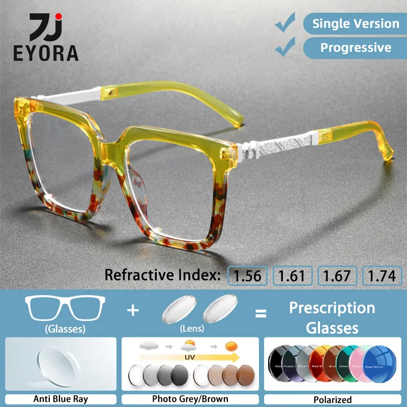 

EYORA Currents Personalized Texture Reading Glasses Myopia Eyewear Hyperopia Anti Blue Ray Progressive Photochromic Eyewear Lens