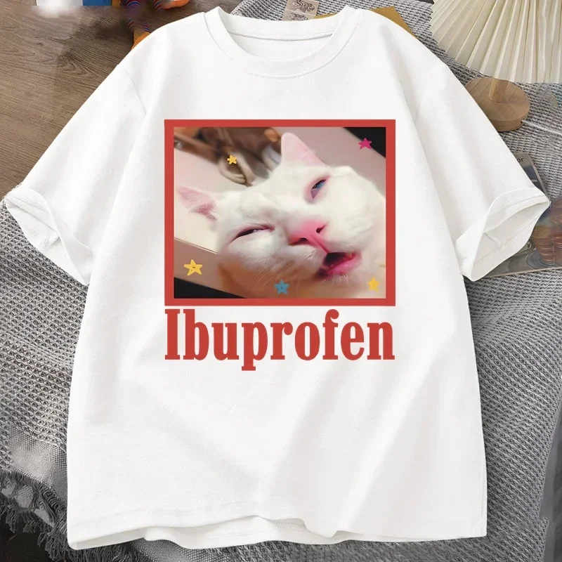 

Ibuprofen Cat Meme Tshirt women Funny cartoon Tee top Cute Cat Lover Cotton T-Shirt Casual Unisex Tshirt Tee