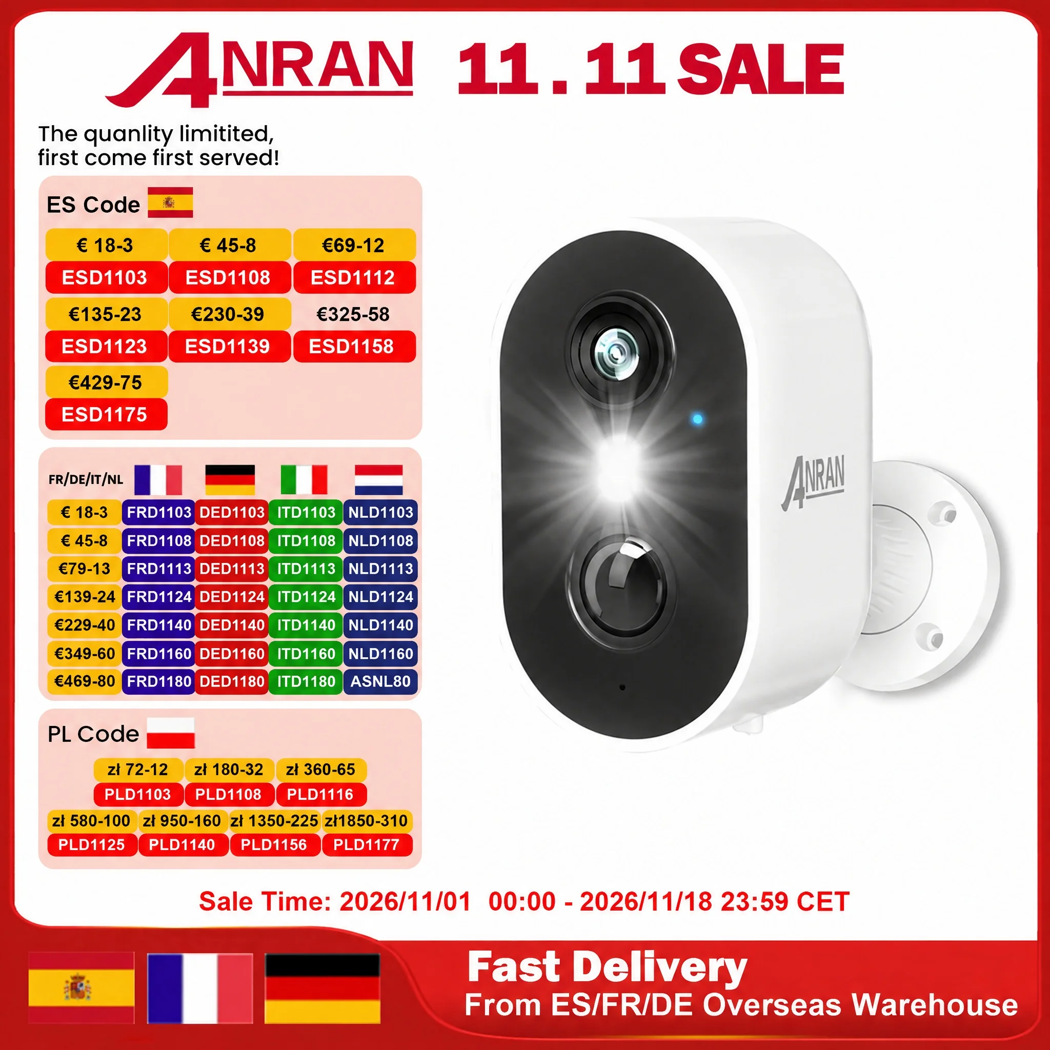 ANRAN 2K Rechargeable Battery Camera 2.4G WiFi Camera Wireless Home Surveillance Security Cameras PIR, IP65, Work with ANRAN App