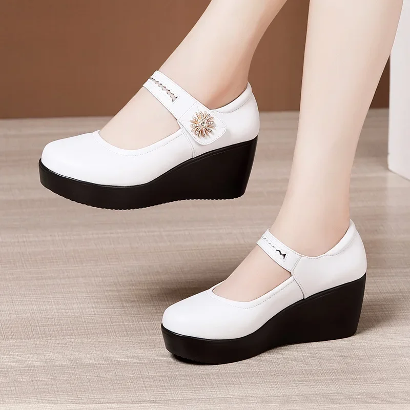 

6cm Small Size 32-43 Breathable Comfortable Mary Janes Shallow Flat Platform Shoes 2025 Fall Womens Soft Leather Shoes Mom Daily