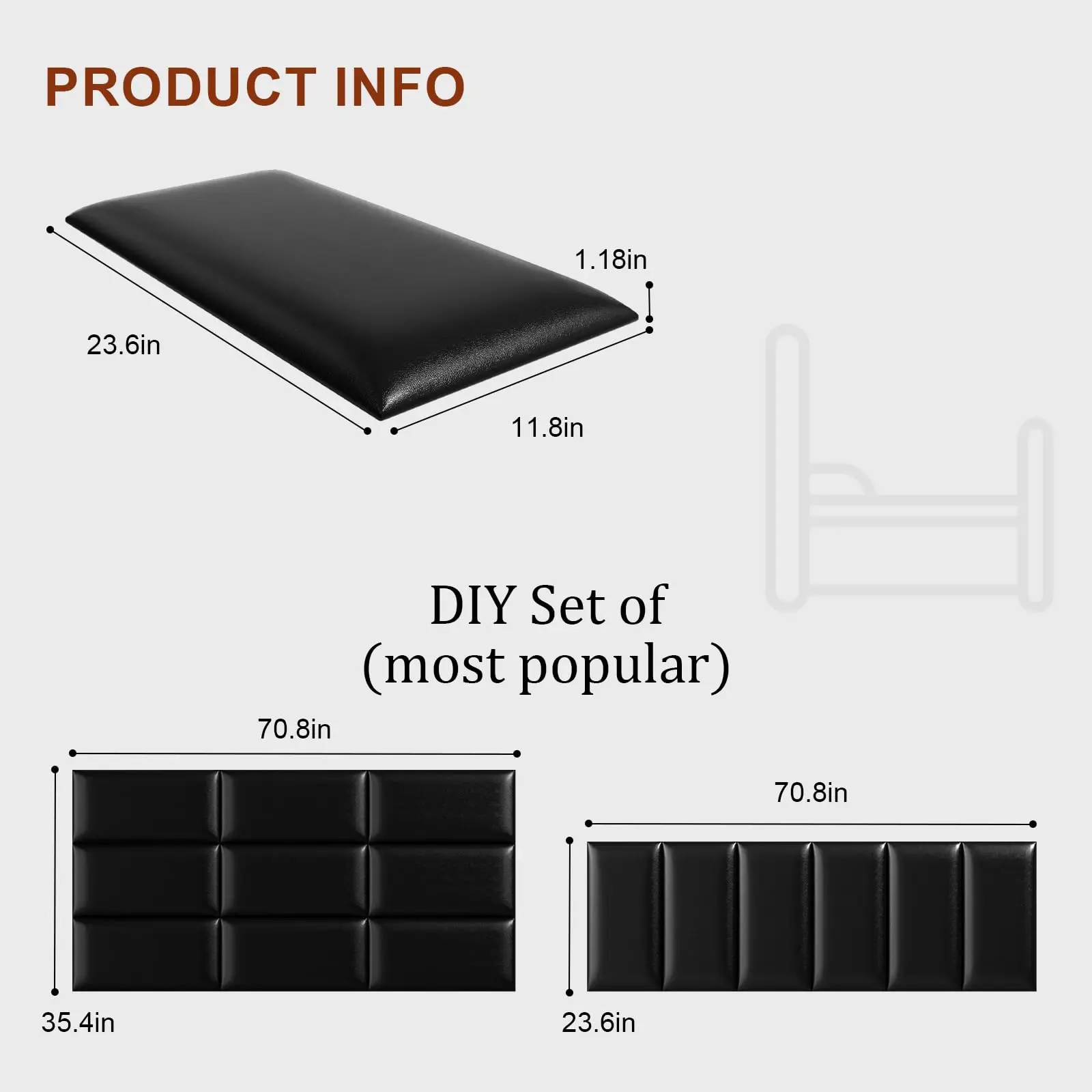 Headboard Panels for Wall, Peel and Stick Queen Headboard Sized 23.6" x 11.8", 3D Anti-Collision Soundproof Wall Panels(4panels)