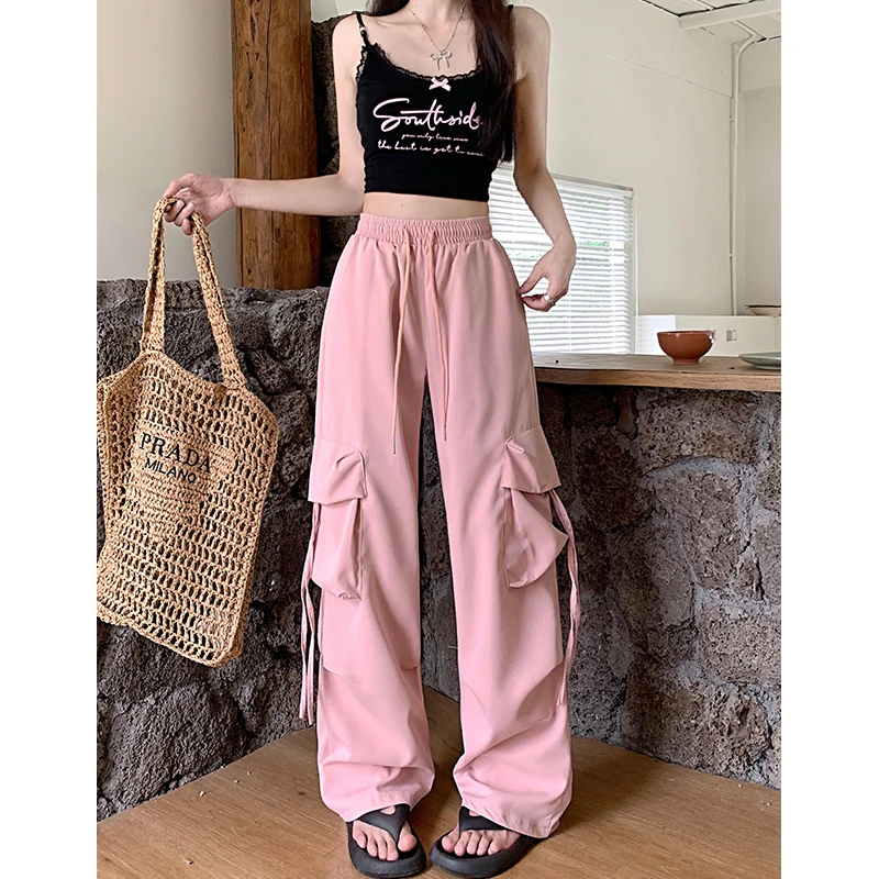 High Waist Draped Wide Leg Pants Women's Spring Summer plus Size Loose Parachute American Style Quick Dry Workwear Trousers