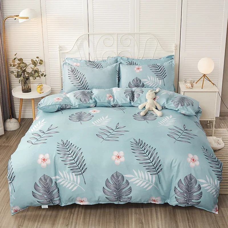 

Botanical Flower Duvet Cover Set Single Country Floral Quilt Cover Tropical Leaves Comforter Cover Blue Reversible Bedding Set