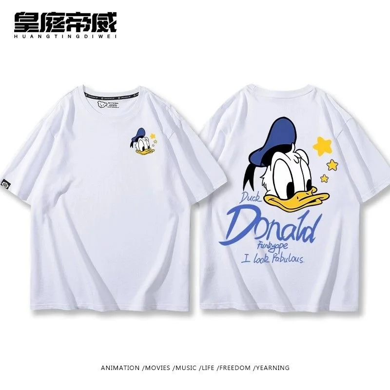 

Disney Donald Duck Daisy Cartoon Merch Cotton Short Sleeve T-shirts Summer Couple Matching Casual Tops for Men Women fishing