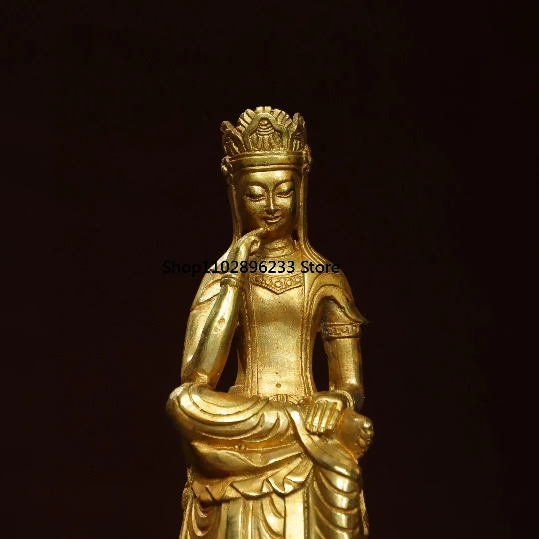 

Tibetan pure copper brass gilt free thinking Tara Guanyin Bodhisattva sitting statue home Buddhist hall ornament 20cm