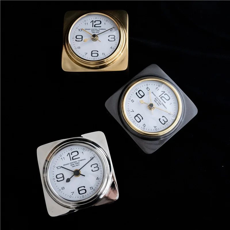 Indian retro European square clock, gold desktop small clock aluminum ornament, living room study clock decoration
