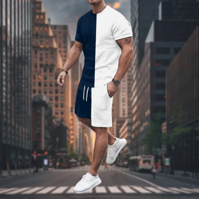 

New Men's Quick-drying T-shirt Shorts Set American Fashion Trend Street Suit Sports and Leisure Y2K Simple Short-sleeved Shorts