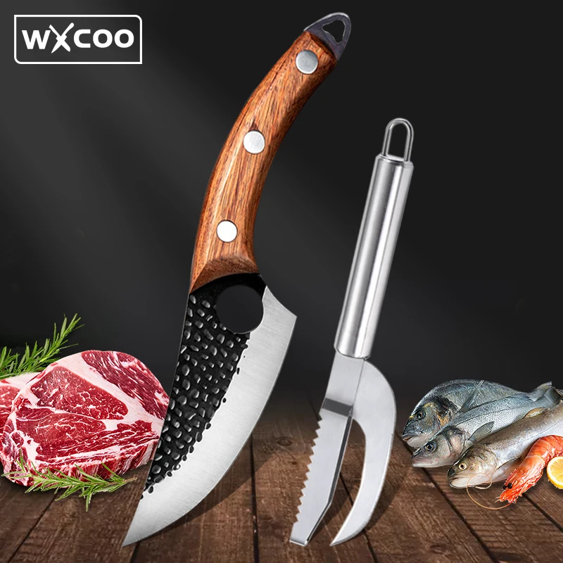 Kitchen Boning Knife Chef Utility Knives Meat Cleaver Fruit Fish Scale Knife Stainless Steel Hand-forged Butcher Rosewood Handle