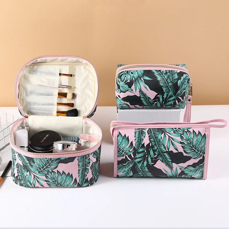 Travel Portable Women Makeup Bag High Capacity Toiletries Organizer Storage Cosmetic Cases Leaf Zipper Wash Beauty Pouch