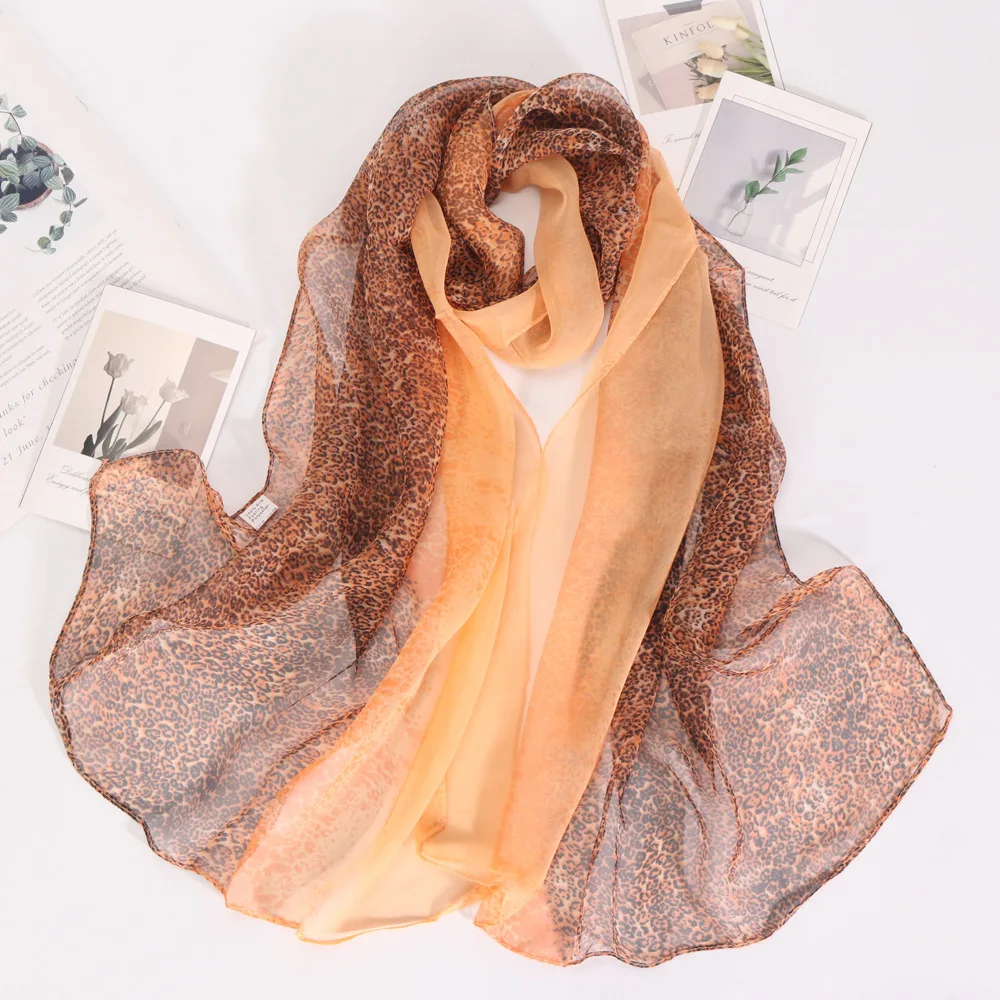 

160*50cm Long Wraps Beach Sunscreen Silky Georgette Hijab Four Seasons Thin Soft Chiffon Women Leopard print Scarf Shawls