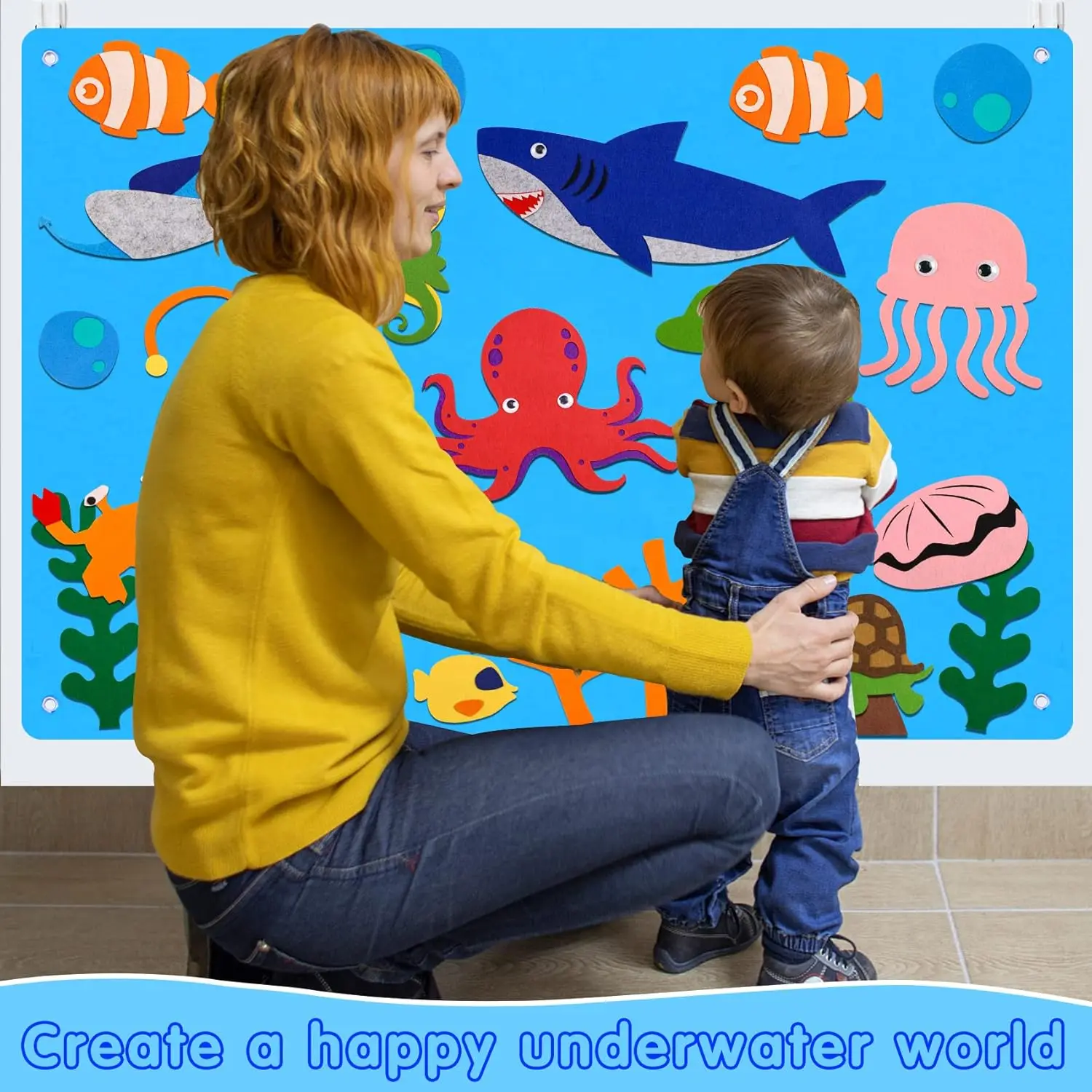 Kids Ocean Montessori Felt Board Story Toy Set for Toddlers Children Shark,Octopus,Wall Activity Storytelling Teaching,Gift