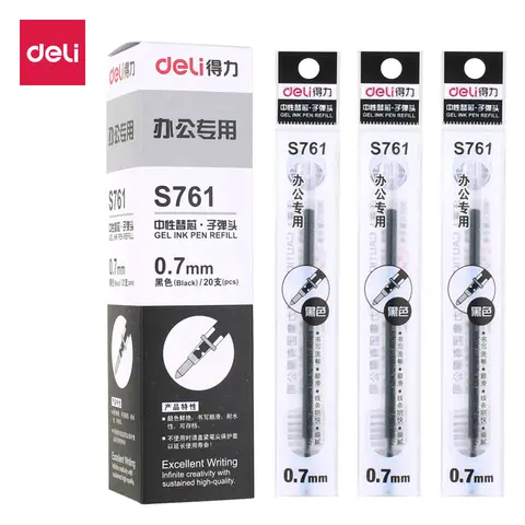델리 블랙 잉크 젤 펜 리필 학용품, 사무용 펜 리필, 글쓰기 문구 서명 펜, 20 개, 0.7mm