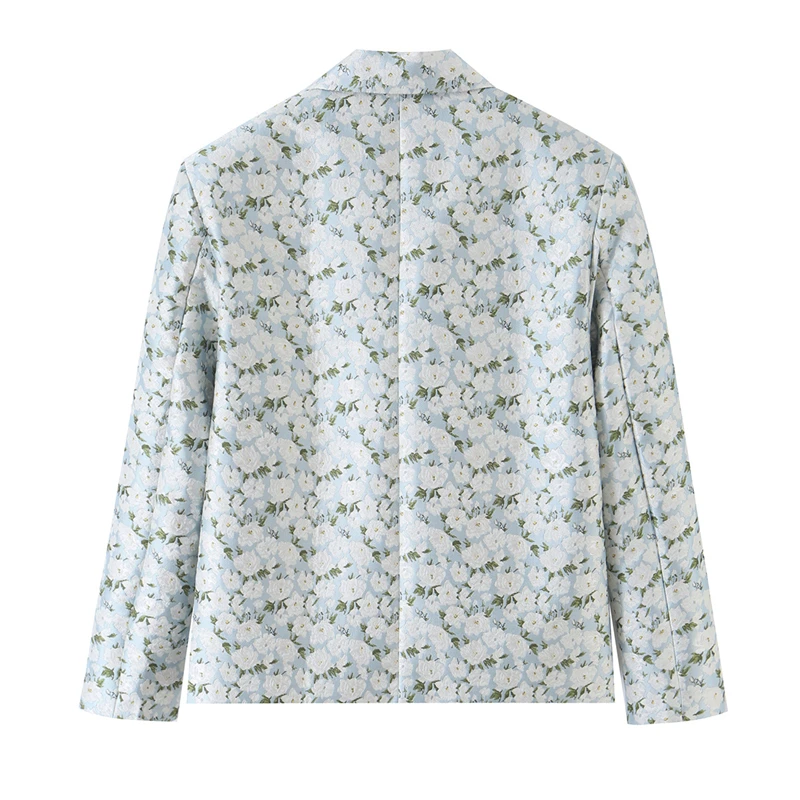 KEYANKETIAN 2026 Autumn Vintage Floral Print Women Blazer Notched Lapel Double Breasted Pocket Long Sleeve Loose Suit Jacket