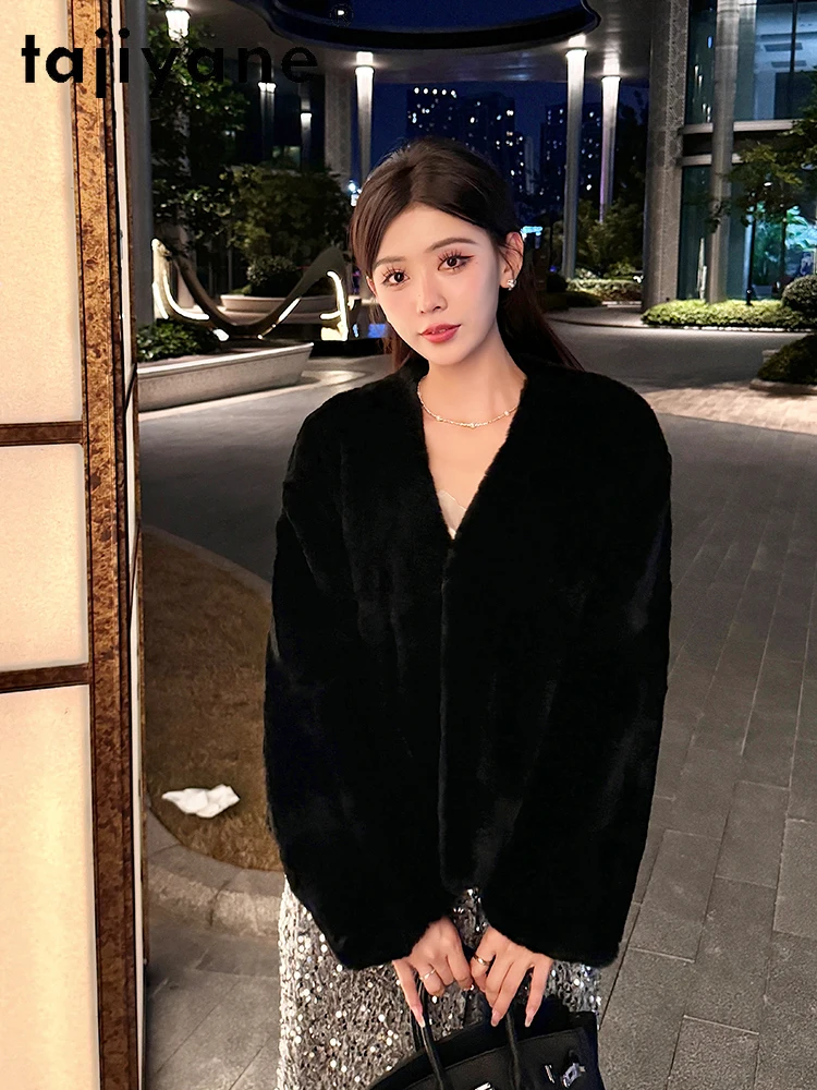 معطف من فراء الأرانب الطبيعي من TAJIYANE أنيق برقبة على شكل حرف v ملابس نسائية سترة فاخرة 2025 ملابس شتوية مميزةюхоvikк ЖыыыыыыыыёмÑ