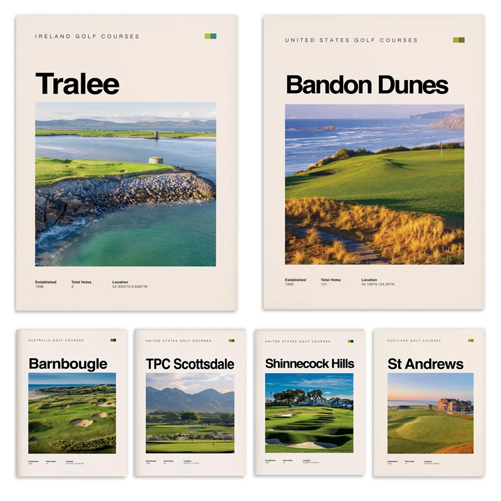 Shinnecock Mountain, Augusta High, Oak Quarry, Furry Creek High, Barnburger Dunes, Bandon Dunes, Scottsdale Golf Course Posters