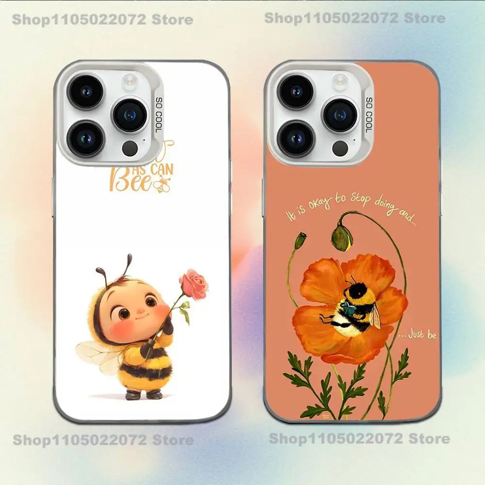 

Cute Cartoon Honeybee Phone Case For iPhone XR,17,16,15,14,13,12,11,X,Mini,Pro,E,MAX White Candy Matte Shockproof Cover