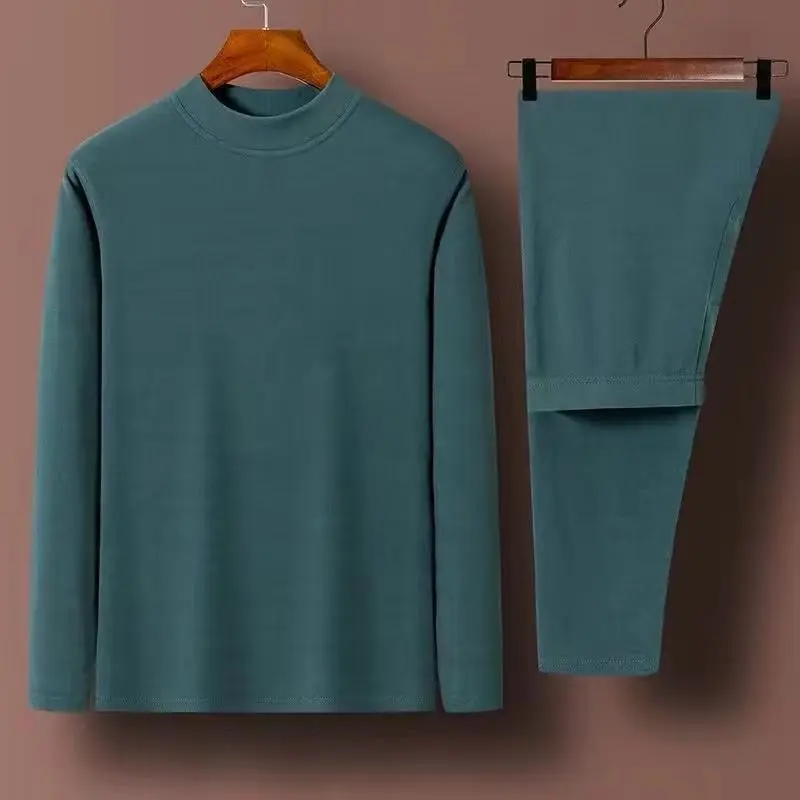 2025 outono e inverno novo terno de veludo masculino em torno do pescoço roupa interior térmica cor sólida temperatura constante high-end terno térmico