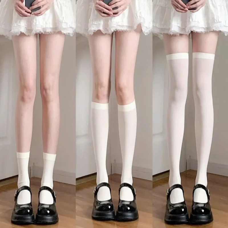 jkHot Girl Student Velvet Pure Black Short and Mid-Calf Length Calf Half over the Knee White Stockings Female Summer Spring and