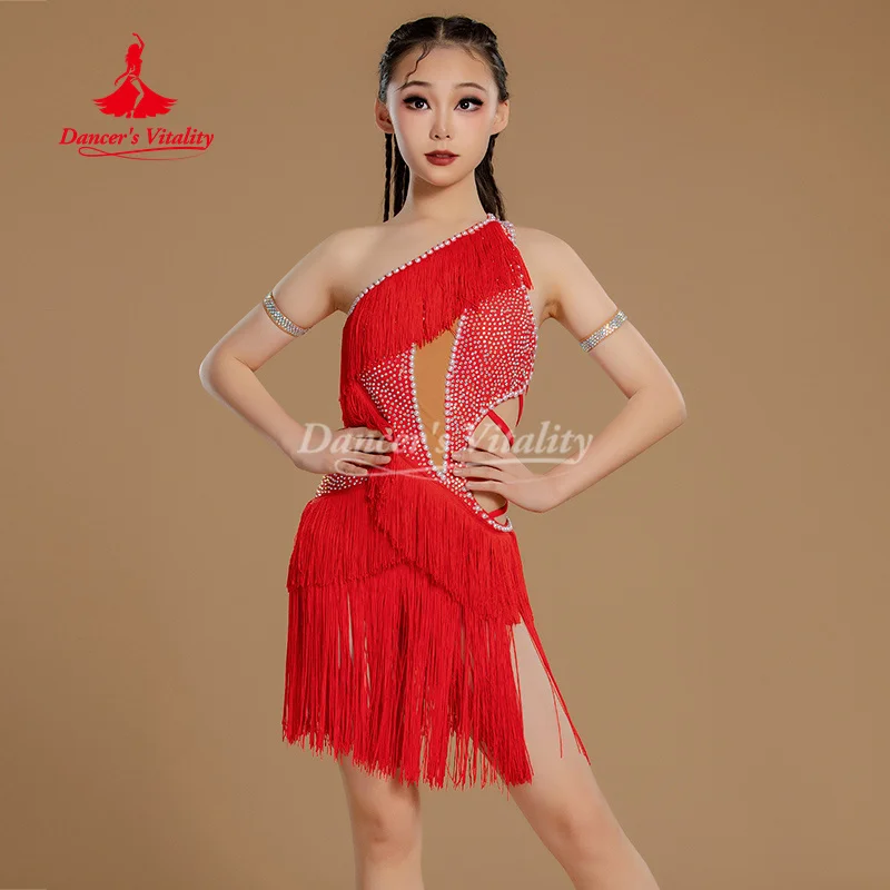 أزياء أداء الرقص اللاتيني للفتيات فساتين هامشية من أحجار AB للكبار والأطفال فساتين لاتينية مخصصة