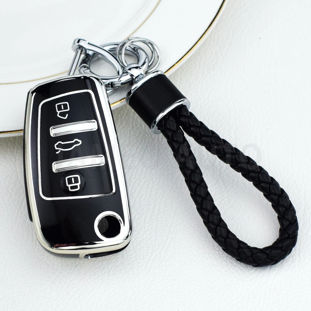 For Audi A1 A3 A6 A6L Q2 Q3 Q7 TTS R8 S6 RS3 Protector TPU Car Flip Key Case Cover Shell Fob Keychain Auto Accessories