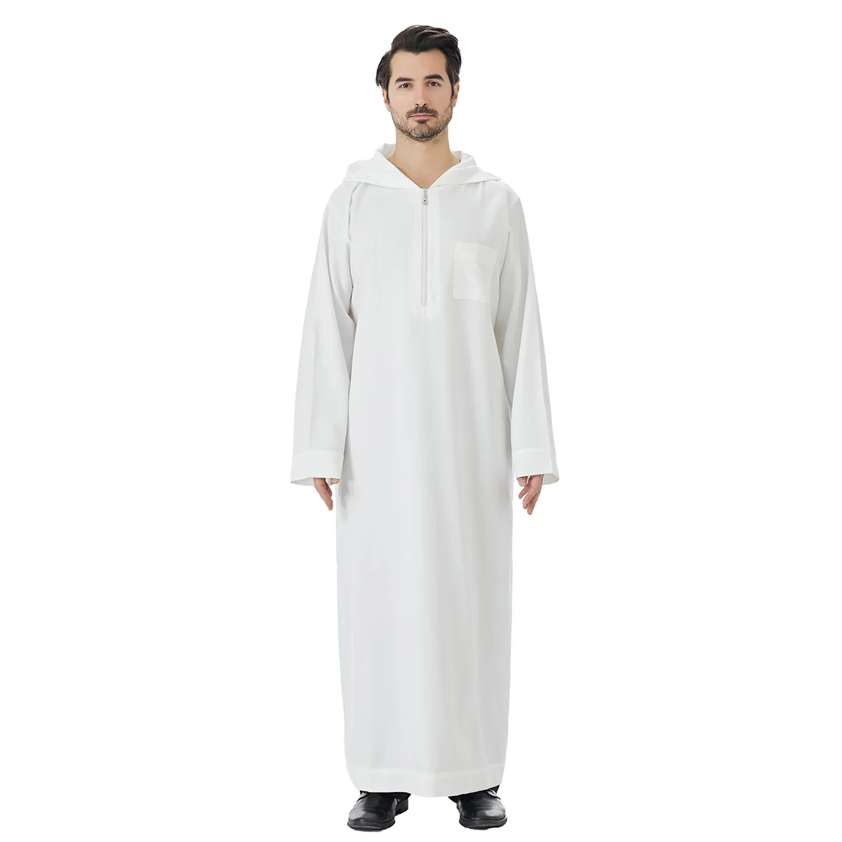 

Dubai Men's Muslim Dress Hooded Abaya Long Sleeve Arabic Robe Saudi Jubba Thobe Thawb Caftan Daffah Dishdasha Islam Clothing New