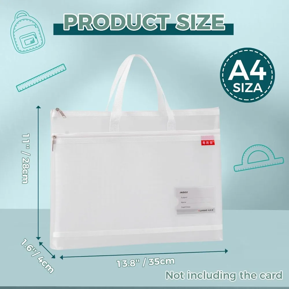 Pendancy Mesh Zipper Pouch A4 Size, Large Double Pocket Lightweight Nylon Transparent File Bag with Handle, 11x13.8 in Foldable