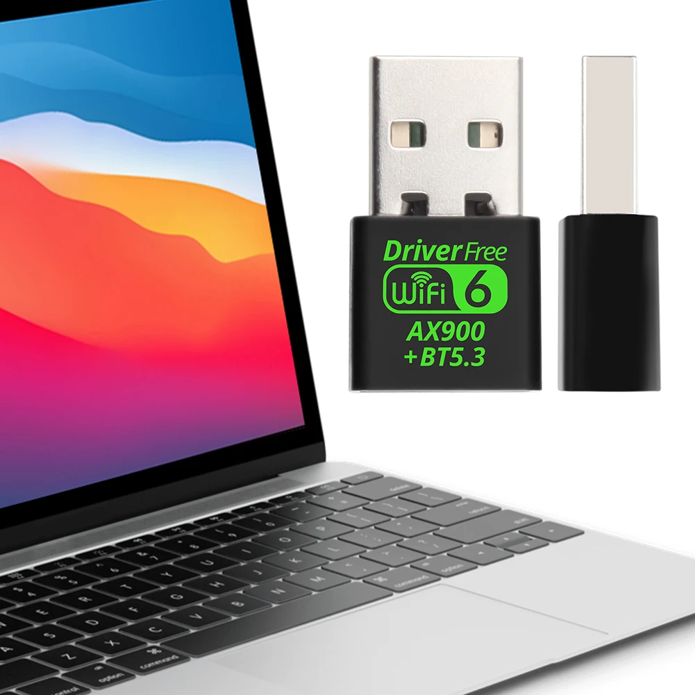 

USB-адаптер Wi-Fi 6, совместимый с Bluetooth 5.3, беспроводная сетевая карта, 900 Мбит/с, мини-USB Wi-Fi донгл, без драйверов, для ПК/ноутбука/настольного компьютера