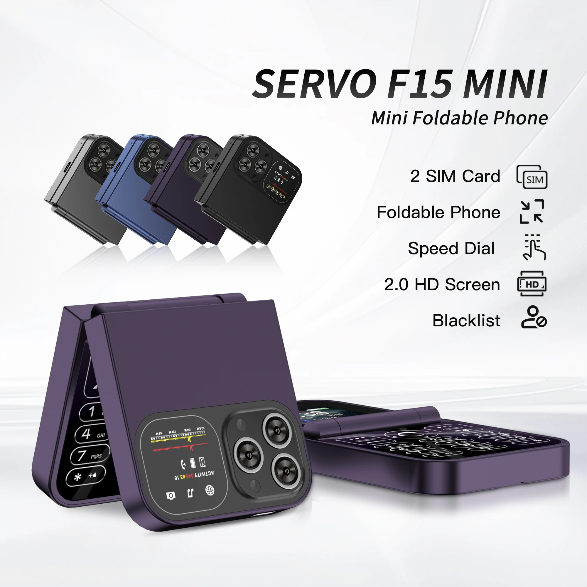 SERVO F15 Mini Flip โทรศัพท์มือถือ Dual SIM สแตนด์บายไฟฉาย Magic Voice Call บันทึก Speed Dial 2G พับโทรศัพท์ Type-C