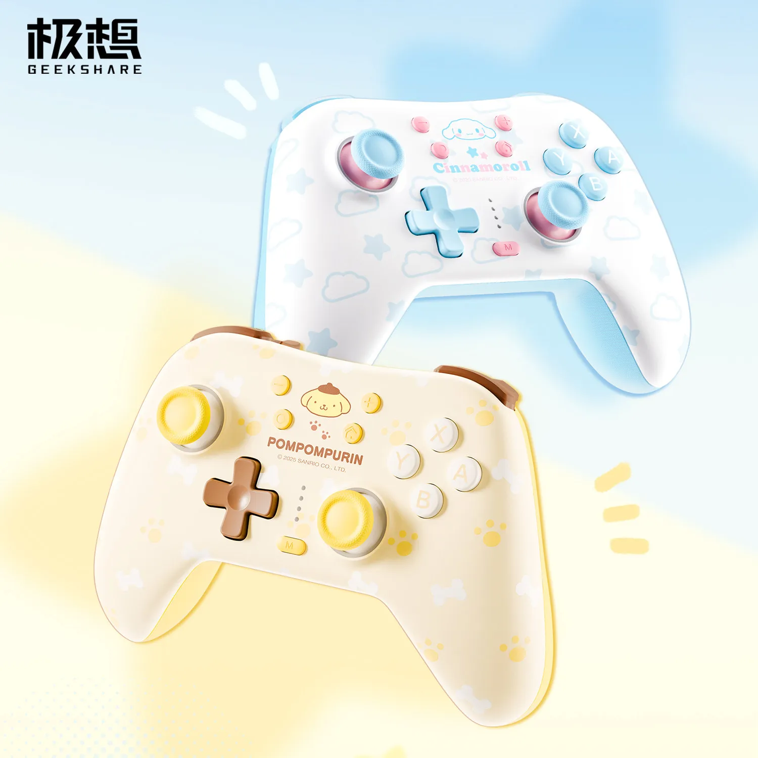 

Geekshare Cinnamoroll Pom Pom Purin Wireless Bluetooth Game Controller Cute Rgb For Switch 2 Pc Computer Girl Ideal Holiday Gift