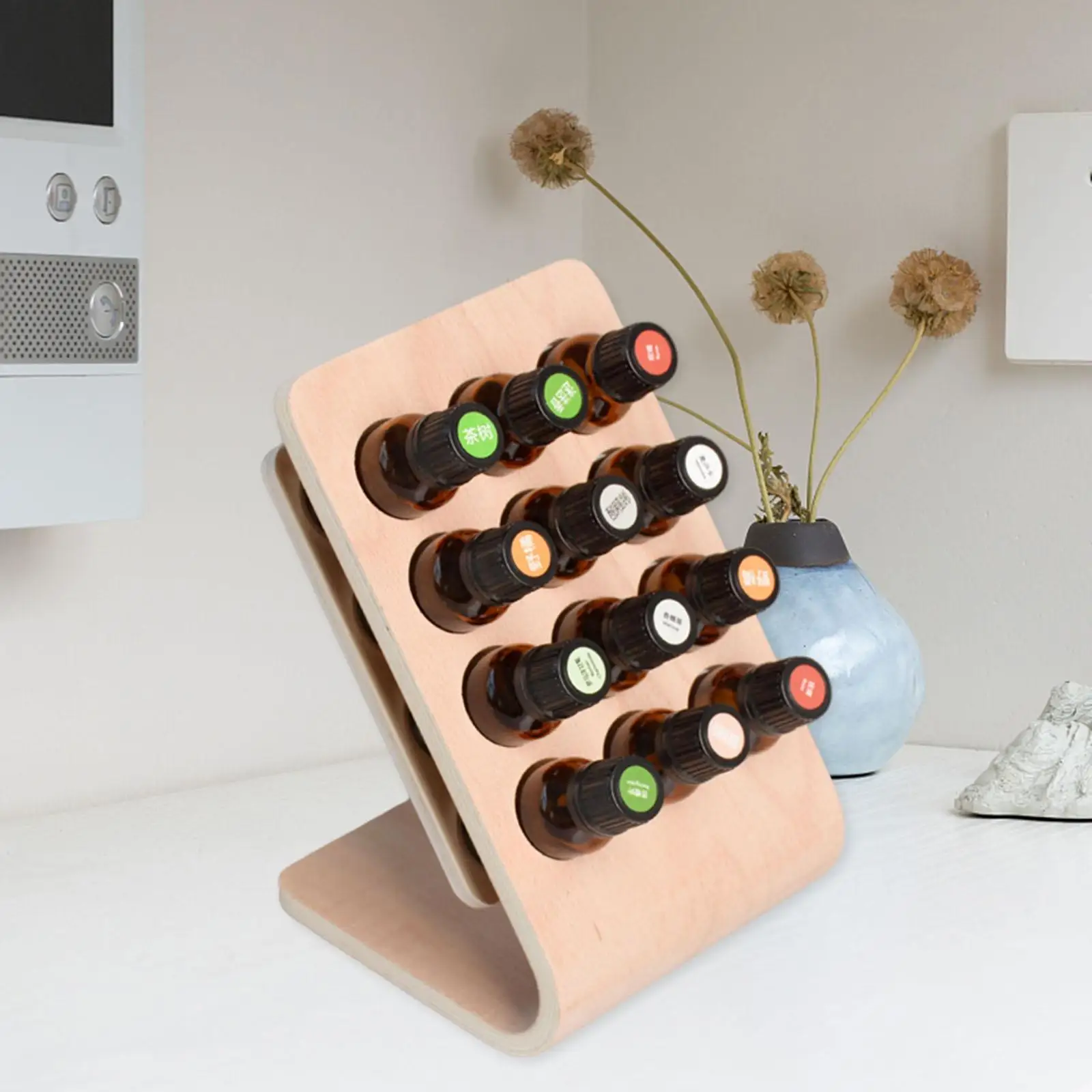 

Essential Oil Storage Rack Beech Wooden Large 12 Holes Portable Organizer Holds