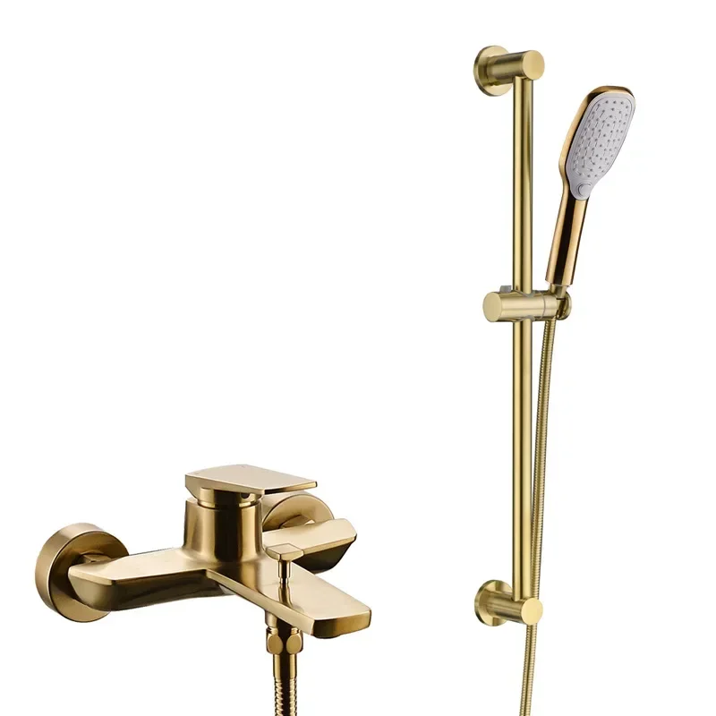 

Brushed Gold Shower Set for Household Bathroom Booster Bath Elevating Rod Simple Shower Gun Gray